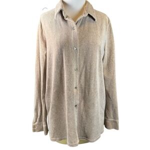 Cascade Blues‎ Velour Button Up Shirt Tan Cotton Blend Loungewear Large